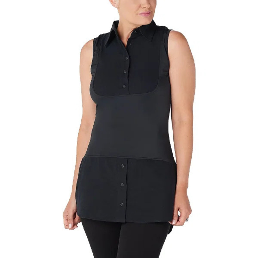 Kathleen Kirkwood Dictra-Ease Chambray Shirttail Top Black Denim -